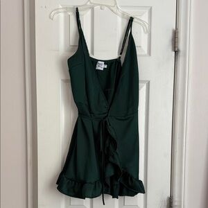 Dark Green Ruffle Hem Dress